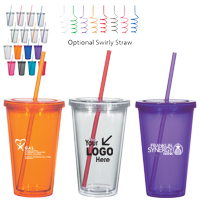 16 Oz. Double Wall Acrylic Tumbler With Straw